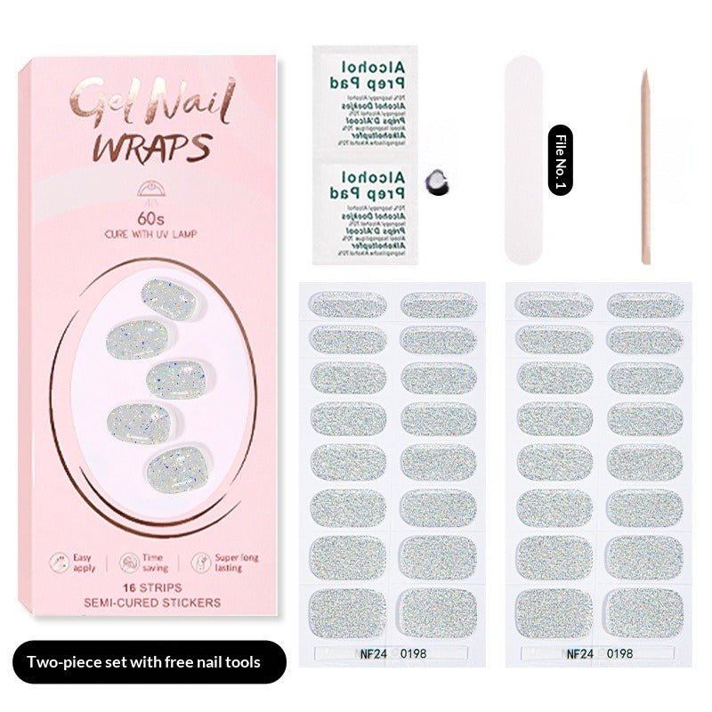 Semi-Cured Gel Nail Strips Pure Solid Glitter Glossy Design (MOQ=3)