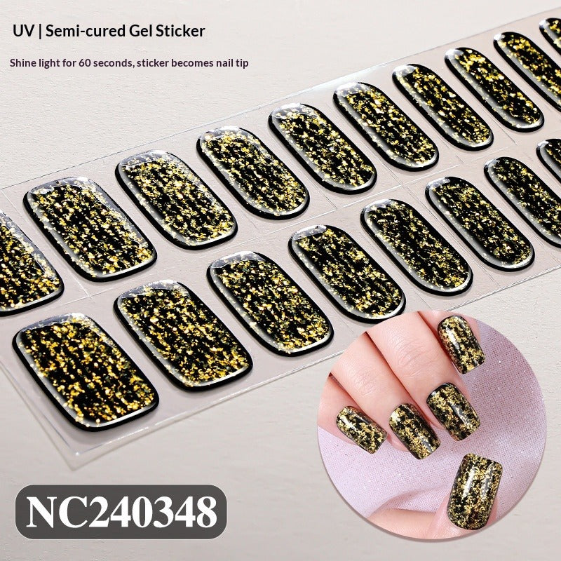Semi-Cured Gel Nail Strips Brocade Sparkle Cloud Pattern Gold Glossy Set (MOQ=3)