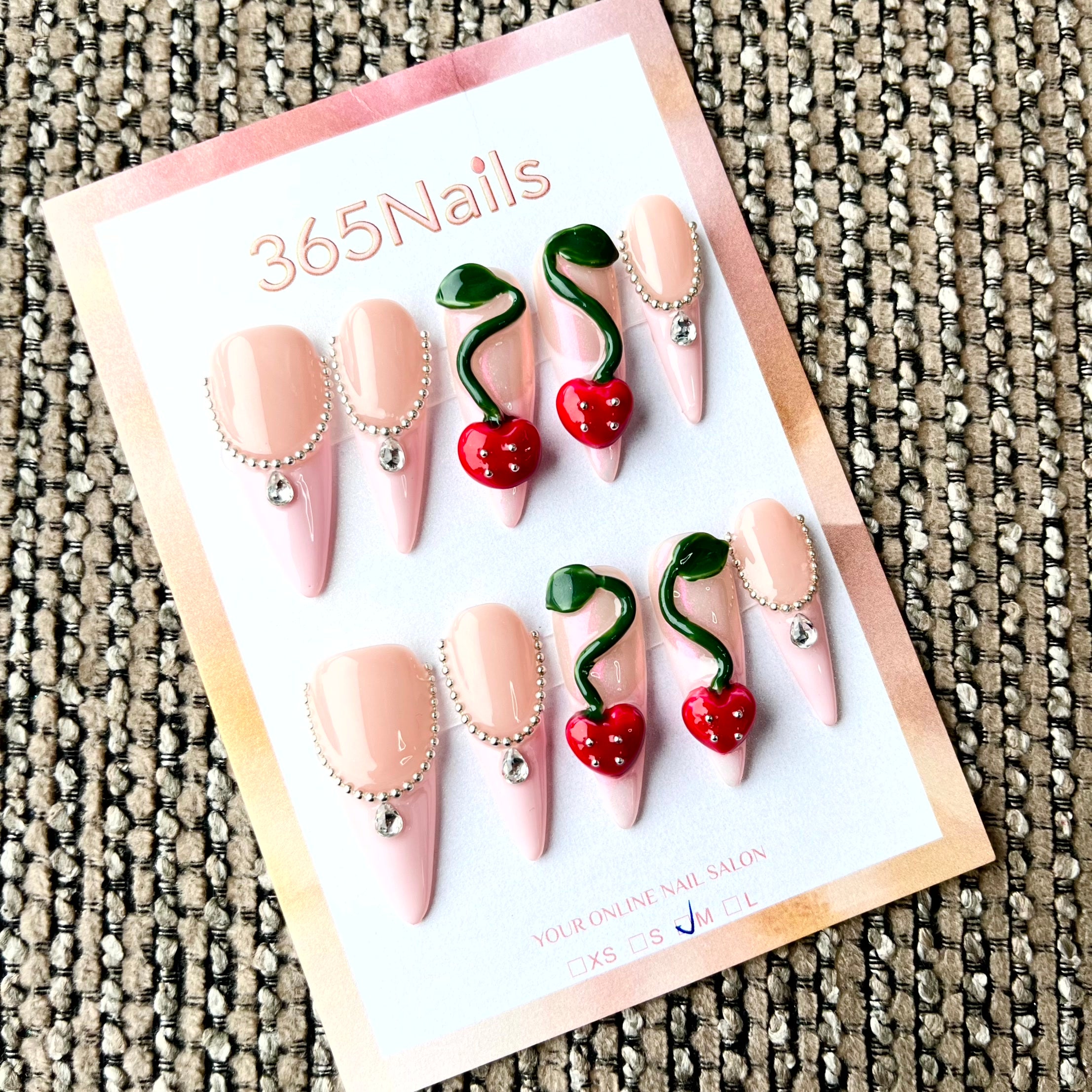 Sweet Summer: "3D Cherry Chain" – Long Stiletto Press-on Nails