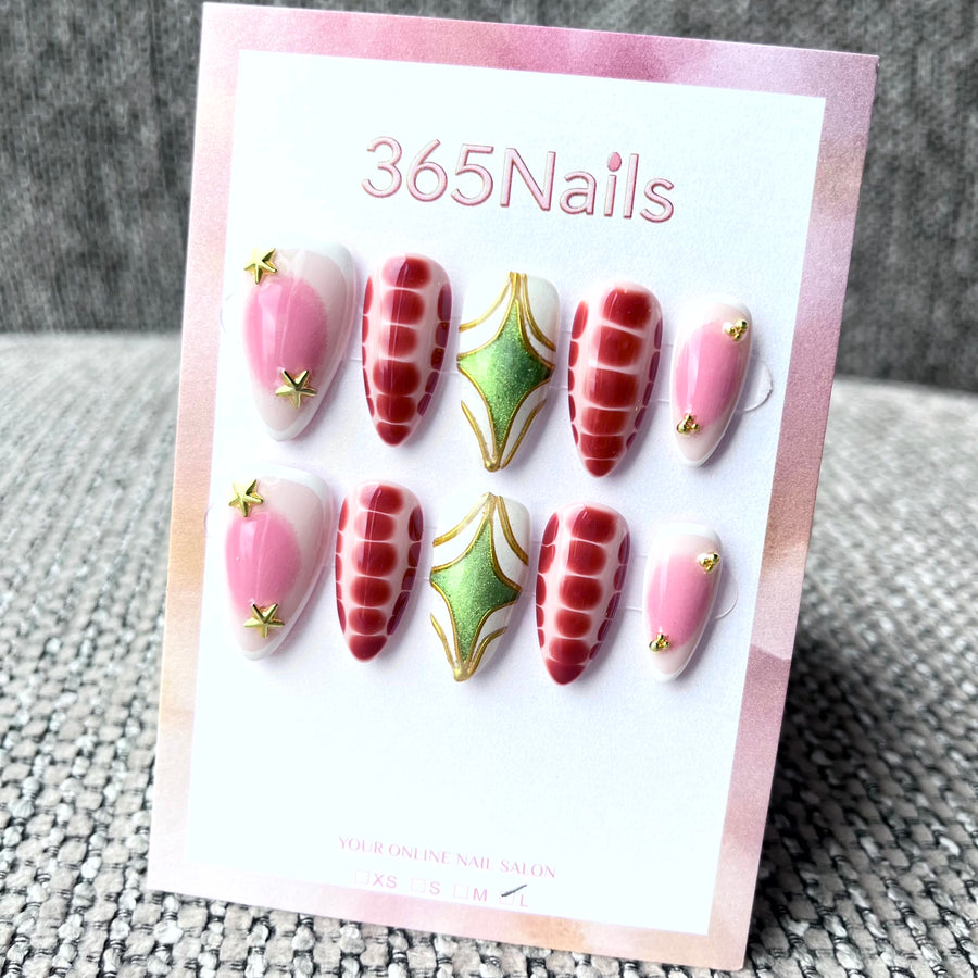 365nails: "Retro Starlight" – 3D Geometric Hand-Painted Handmade Almond Nails