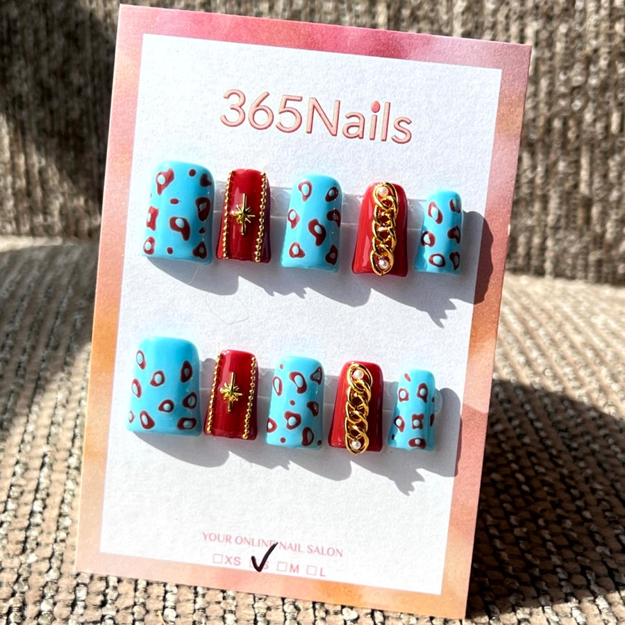 365nails : « Luxe sauvage » – ongles forme carrée faits main — imprimé léopard et chaîne dorée 3D