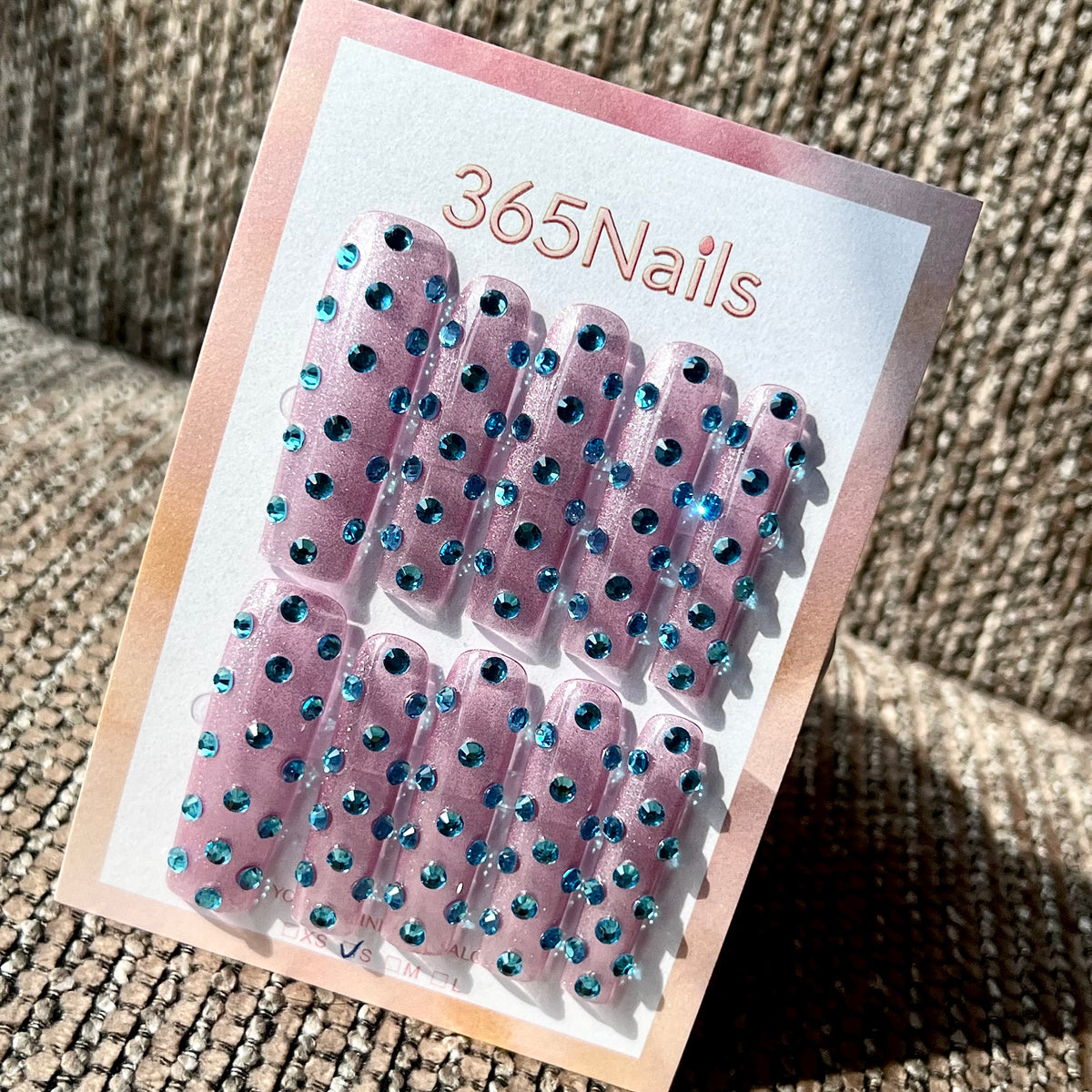 Aqua Rose - Pink Blue Crystal Long Square Press-On Nails | Crystal Armor Series