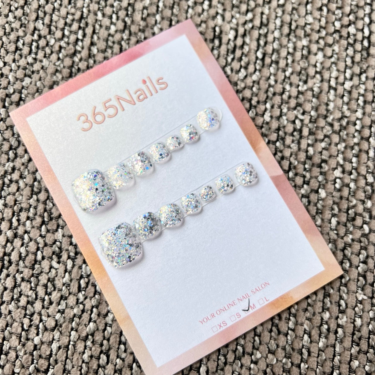 365nails 冰透白碎片亮粉 手工製 足部穿戴甲
