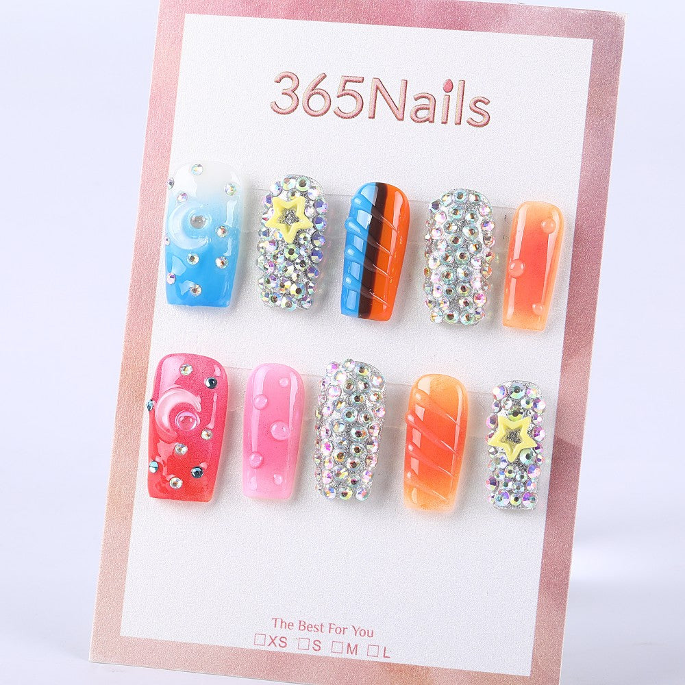 Starry Moon Candy Gradient × Full Rhinestone Medium Square Design Press On Nail