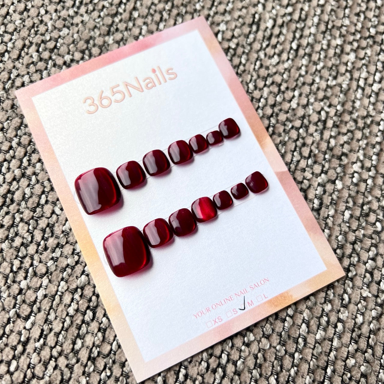 365nails: "rich wine red solid" – handmade press-on pedicure