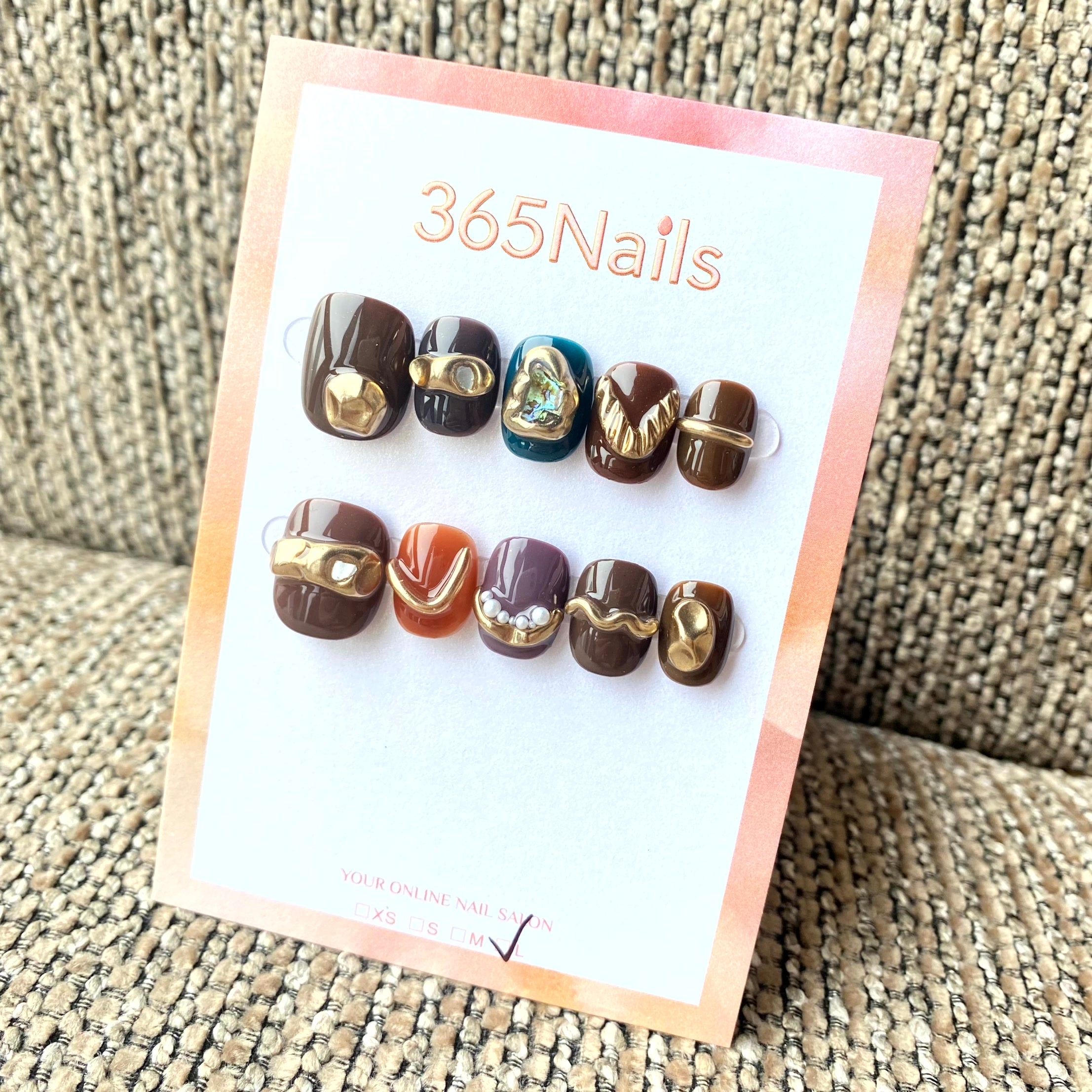 365nails: "Gilded Abalone" – 3D Chrome & Crushed Shell Handmade Squoval Nails