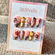 365nails: "Pink Floral Leopard" – Handmade Medium Square Press-On Nails