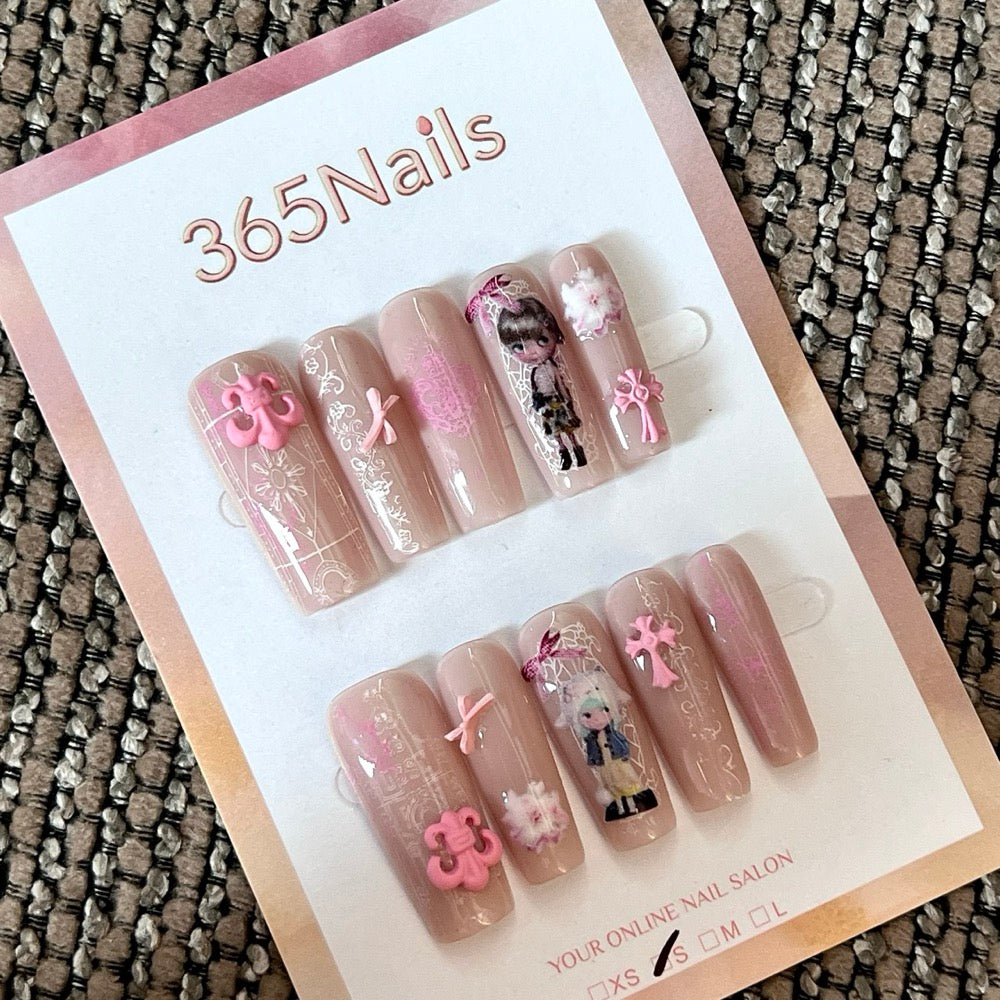 Pink Ribbon - Pink Bow Square Press-On Nails