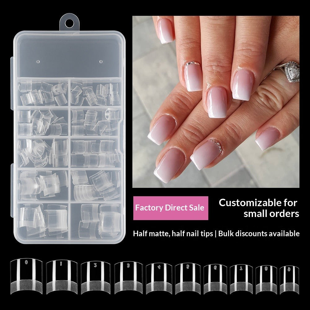 365nails Half-Matte Half-Cover Nail Tips | Salon-Grade Gel Extension Set with Storage Case