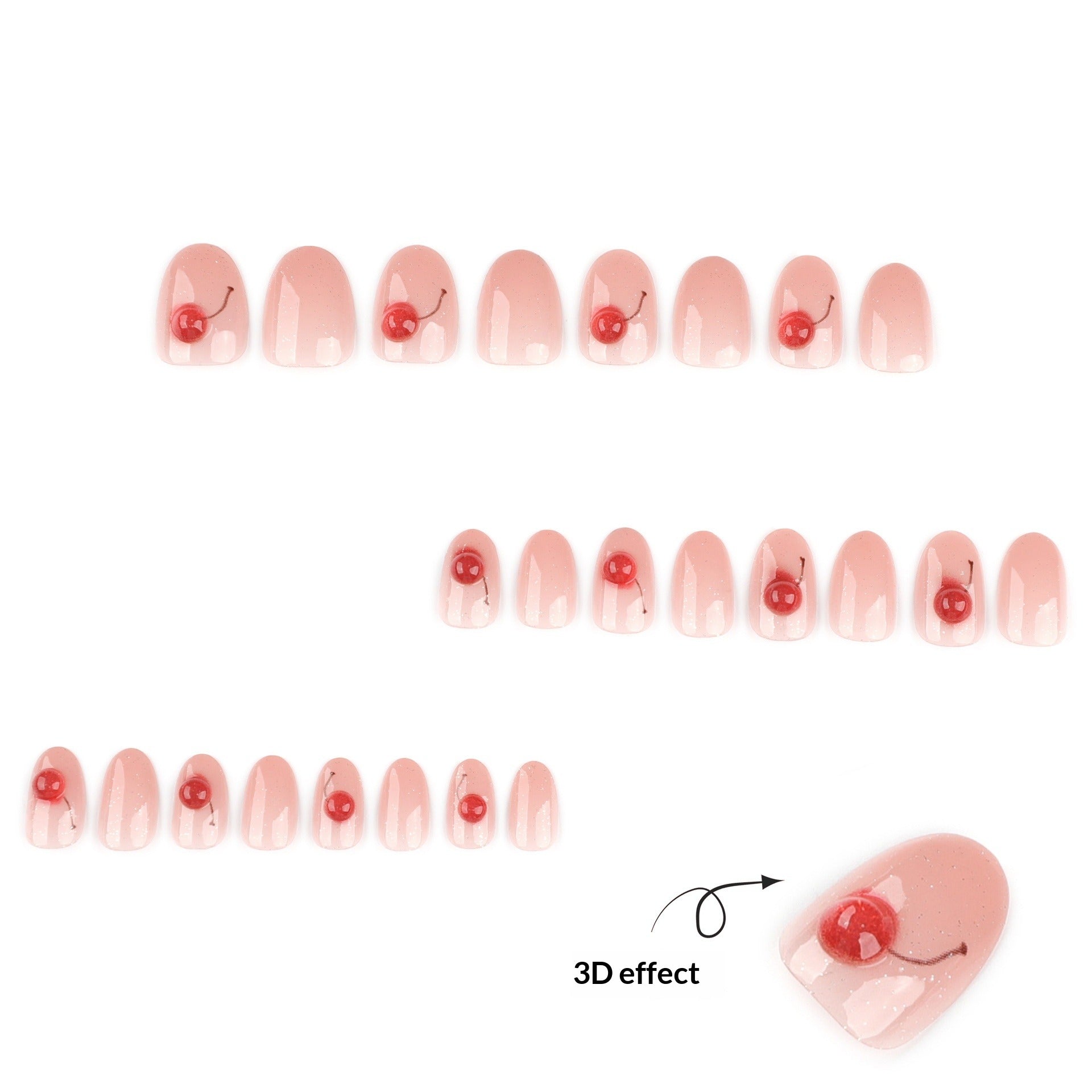 Soft Pink Glossy Nails with Red Cherry Accents