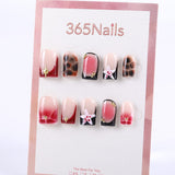 Short Red and Nude Press-On Nails with 3D White Flowers and Gold Accents
