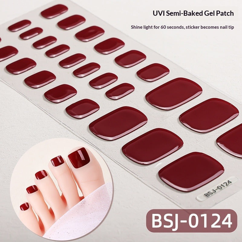 Semi-Cured Gel Nail Strips Solid Pearl Glossy Toe Design (MOQ=3)
