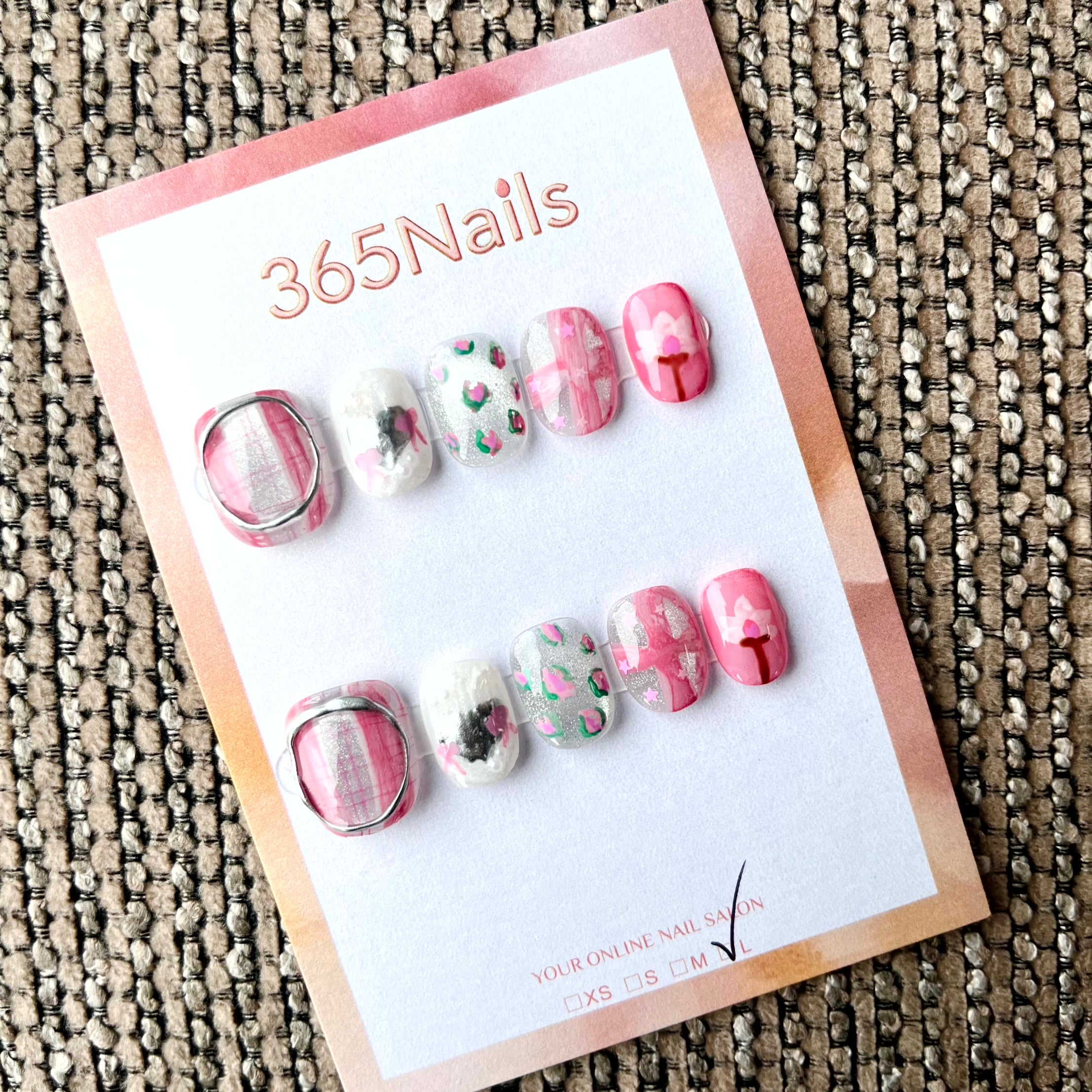 365nails: "Sweet Treats" – 3D Bow & Plaid Handmade Short Square Nails