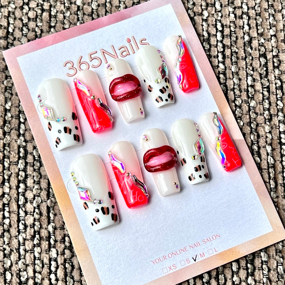 365nails: "Neon Lip Leopard" – Handmade Medium Square Press-On Nails