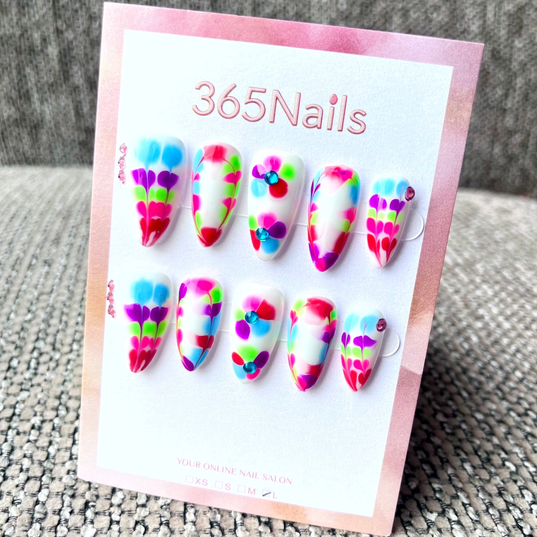 365nails: "Neon Bloom" – Abstract Hand-Painted Handmade Almond Nails