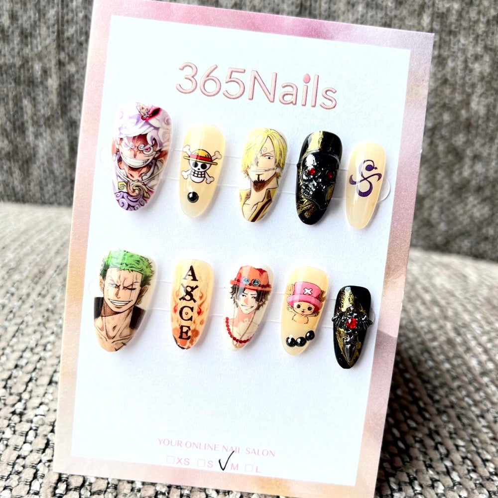 365nails: "One Piece Crew Anime" – Handmade Medium Almond Press-On Nails