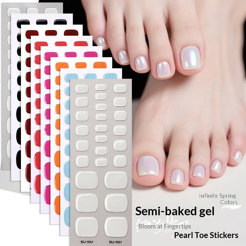 Semi-Cured Gel Nail Strips Solid Pearl Glossy Toe Design (MOQ=3)