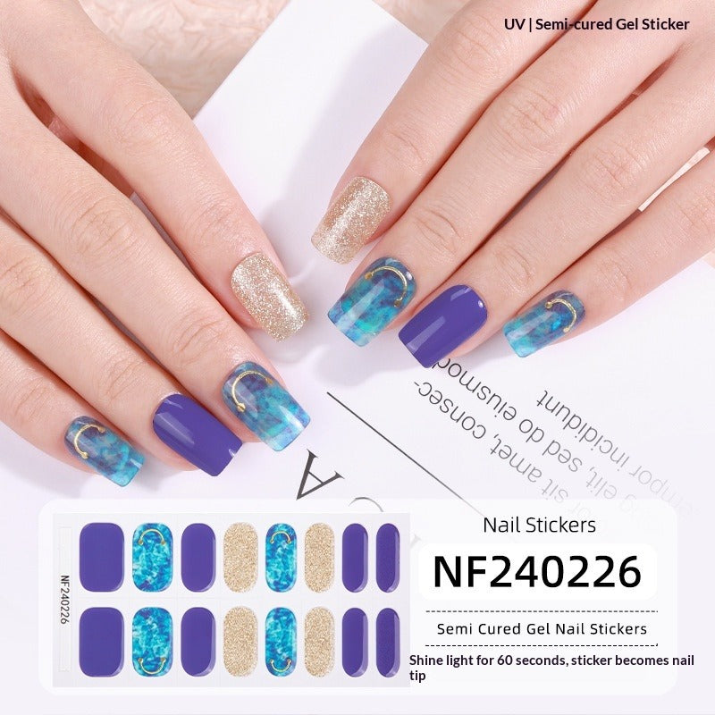 Semi-Cured Gel Nail Strips French Gradient Glitter Bow Glossy Design (MOQ=3)