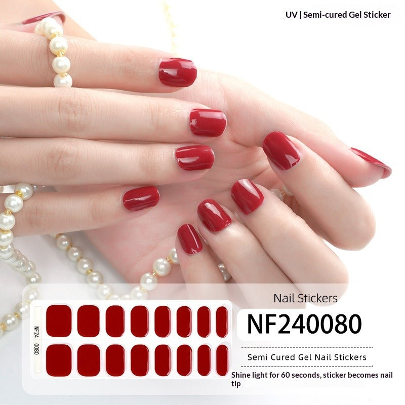 Semi-Cured Gel Nail Strips Solid Glitter Korean Japanese Minimal Design (MOQ=3)