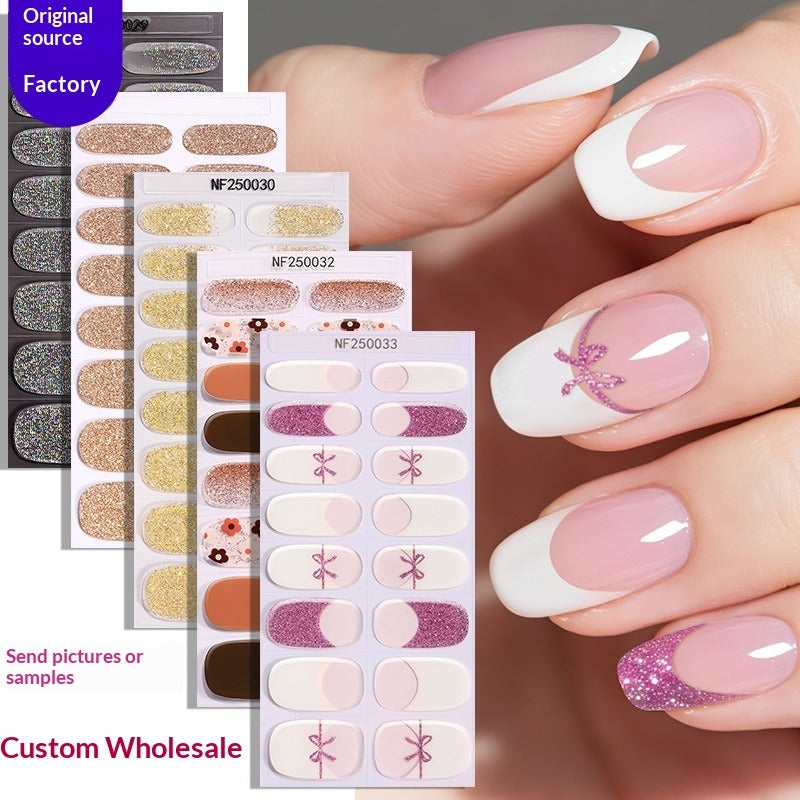 Semi-Cured Gel Nail Strips French Leopard Chic Glossy Design (MOQ=3)