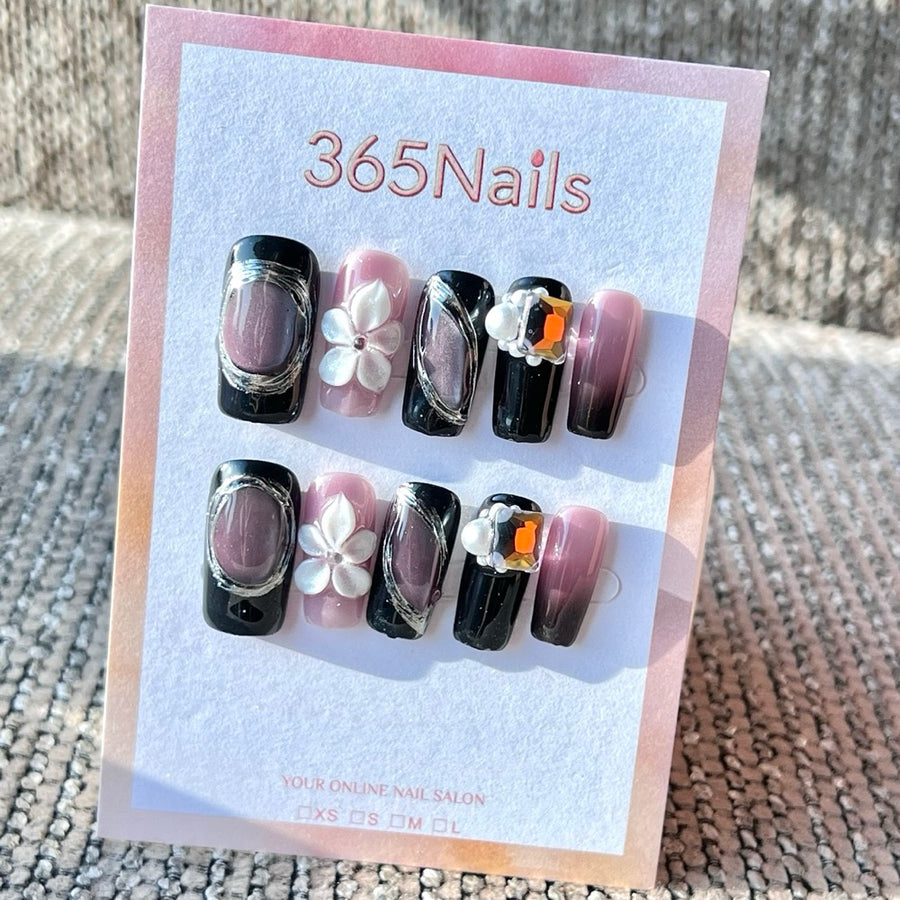 365nails: "Black & Purple Gothic" – Handmade Medium Square Press-On Nails
