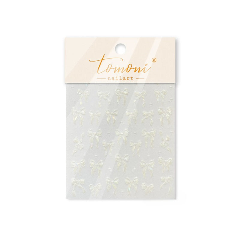 Iridescent Bow 3D Embossed Nail Stickers – Aurora Ribbon Collection