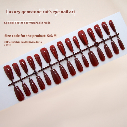 Nail Tips  prefabricated nail red cat eye temperament retro white atmosphere  removable manicure 30 pieces｜365nails