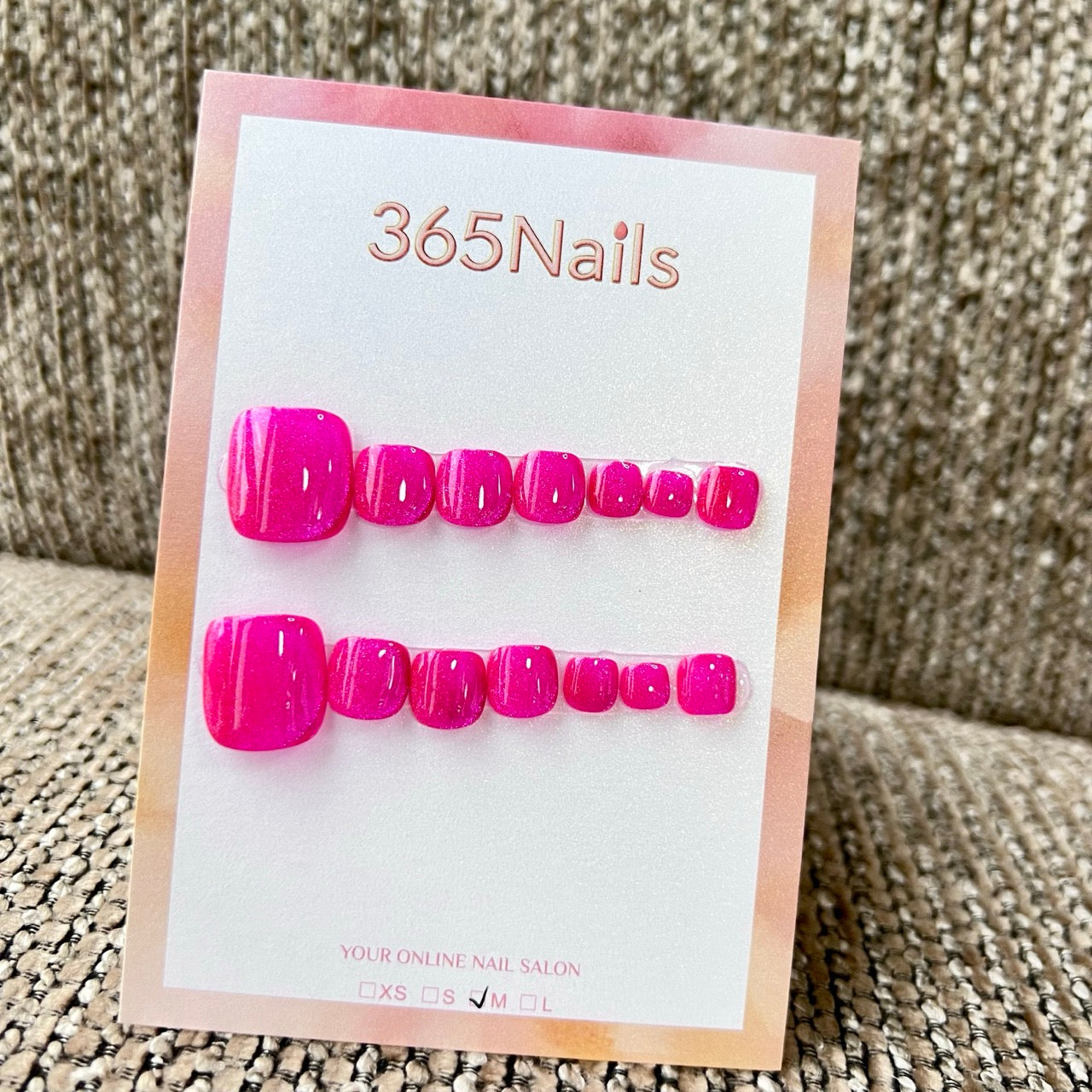 365nails: "Barbie Pink shimmer" – handmade press-on pedicure