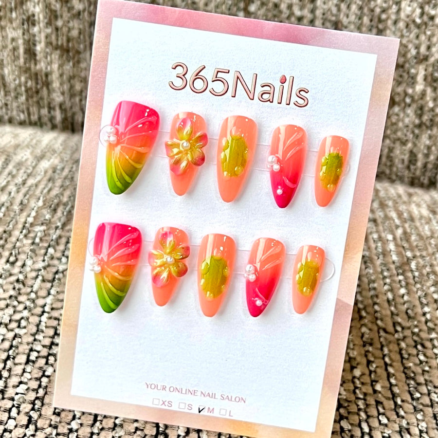 "Sunset Floral Gradient" - Wholesale Ultra-Soft Flexible Fit Handmade Nails (MOQ=100)