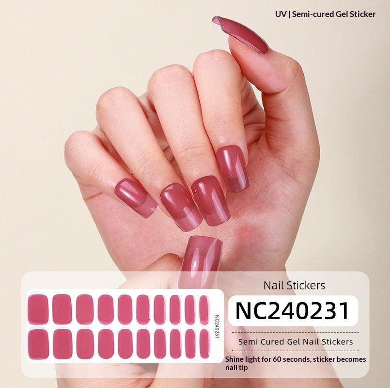 Semi-Cured Gel Nail Strips Gradient French Soft Pink Glossy Set (MOQ=3)