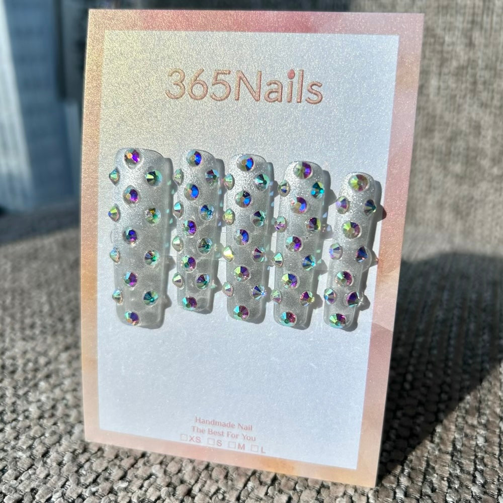 Galaxy Crystal Armor Press On Nails｜Icy Silver Long Square | Starry Glitter · Sparkling Series