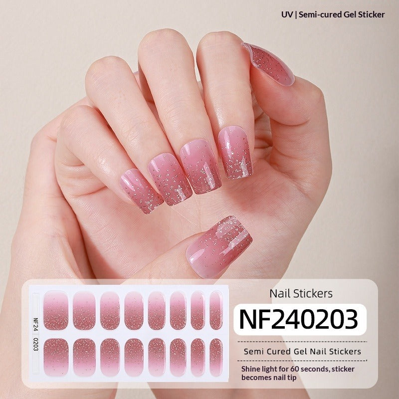 Semi-Cured Gel Nail Strips French Gradient Glitter Bow Glossy Design (MOQ=3)