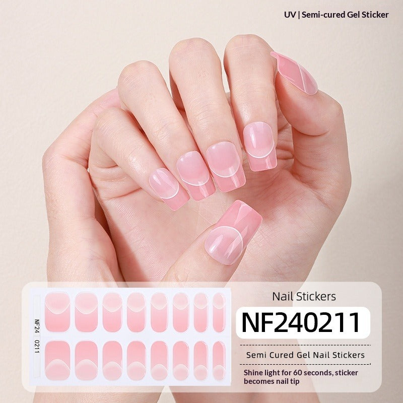 Semi-Cured Gel Nail Strips French Gradient Glitter Bow Glossy Design (MOQ=3)