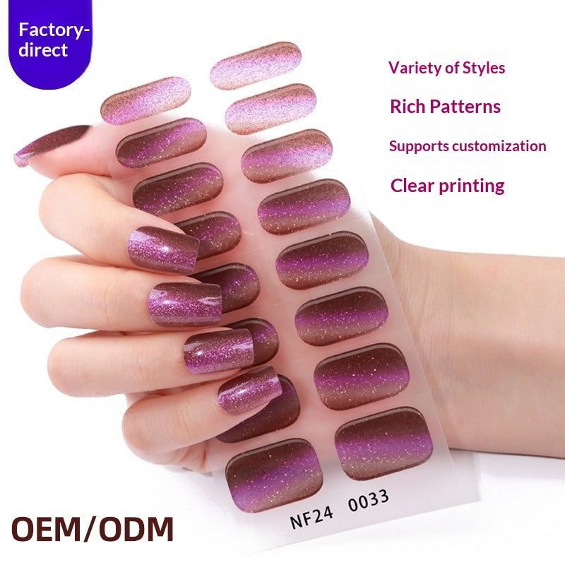 Semi-Cured Gel Nail Strips Gradient Cat Eye Sparkle Glossy Design (MOQ=3)