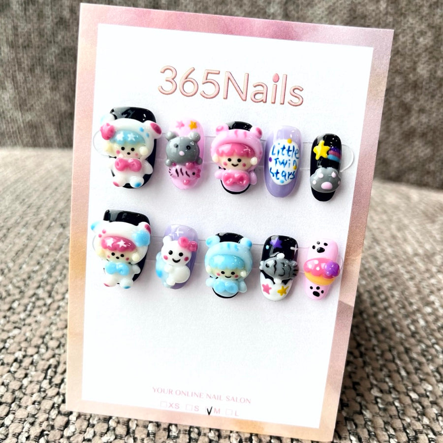365nails: "Pastel Dreamland" – 3D Character Short Square Nails