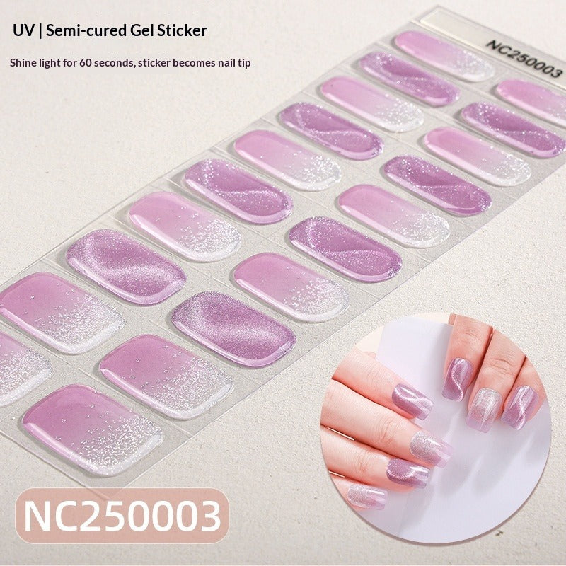 Semi-Cured Gel Nail Strips Spotlight Cat Eye Glossy Design (MOQ=3)