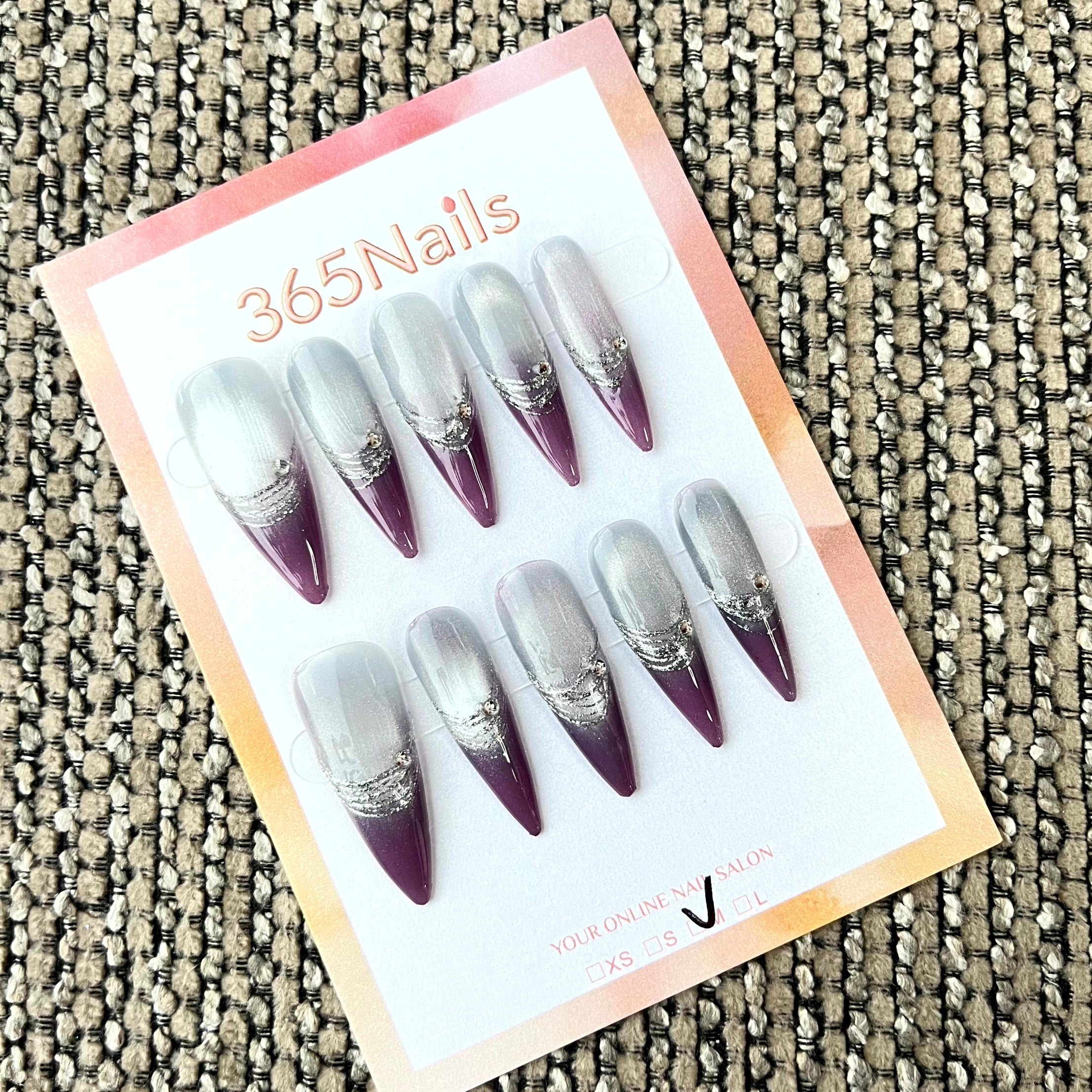 Amethyst Wave: "Silver Tidal" – Long Stiletto Press-on Nails