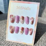 Ethereal Ink: "Vintage Taro Rose" – Lilac Purple Cat Eye & Dried Rose Marble with 3D Liquid Metal & Gold Foil Oval Nails