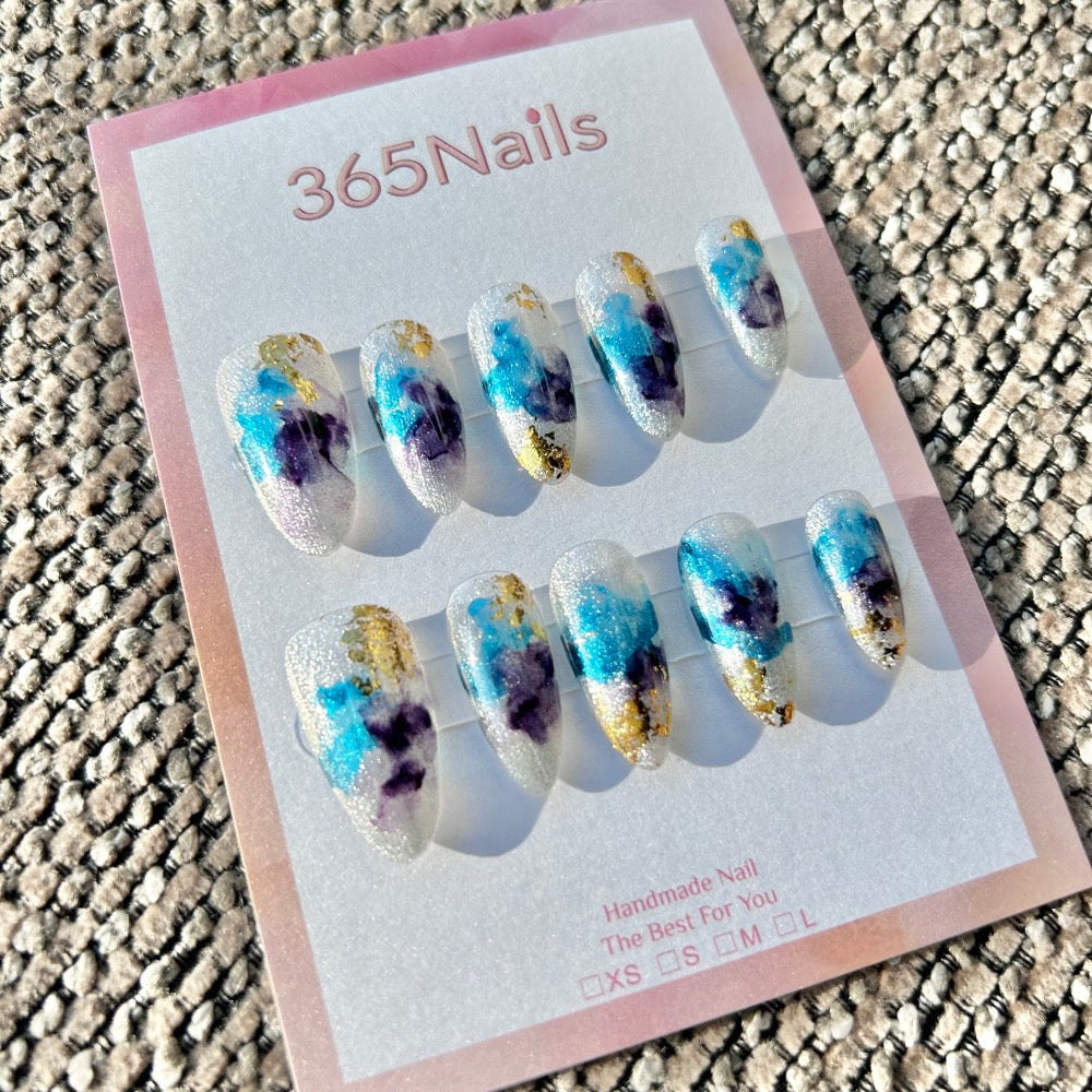 Frozen Iris & Polar Stardust Blue & Violet Ink Smudge Nails ｜ Handmade Smudge Series(moq=30)