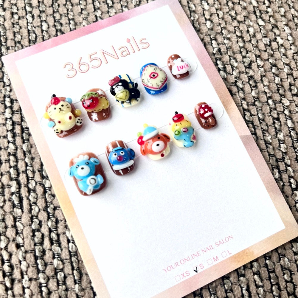 365nails: "Sweet Treats Carnival" – 3D Cartoon Character Short Square Nails