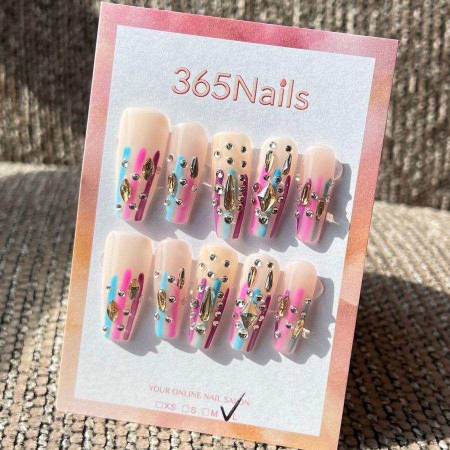 365nails: "Neon Nights" – 3D Abstract Art Handmade Press on Nails Long Coffin Nails