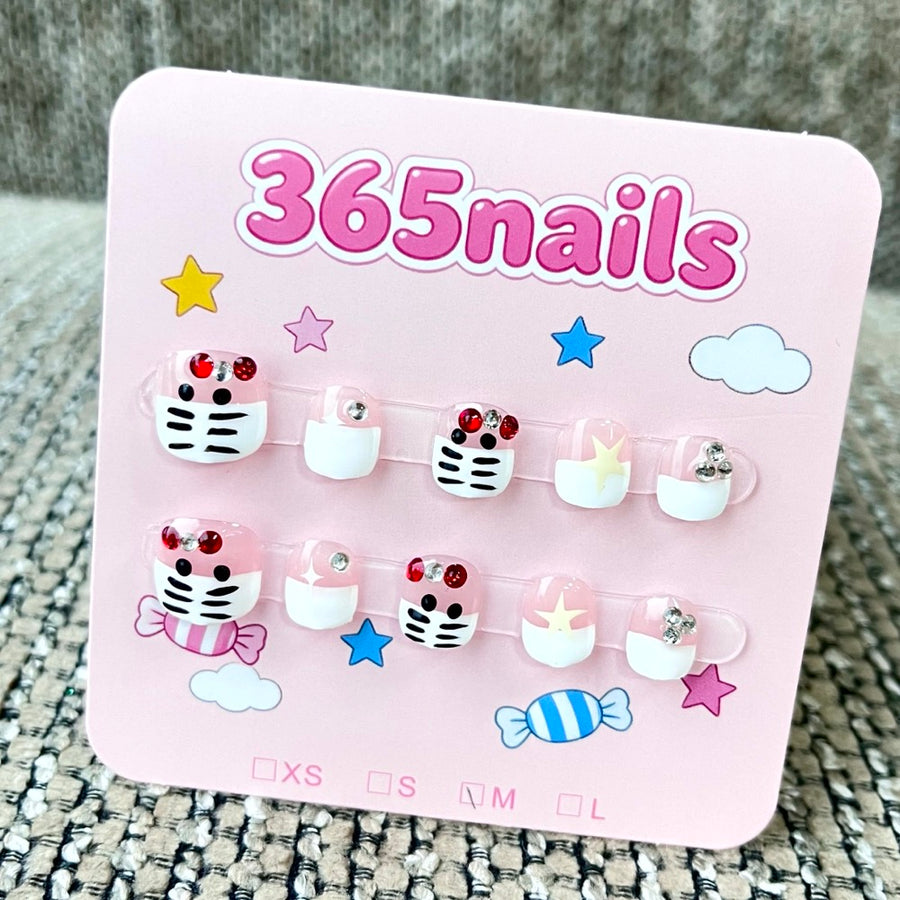 365nails: "키티 캣" – 3D 캐릭터 수제 숏 스퀘어형 네일
