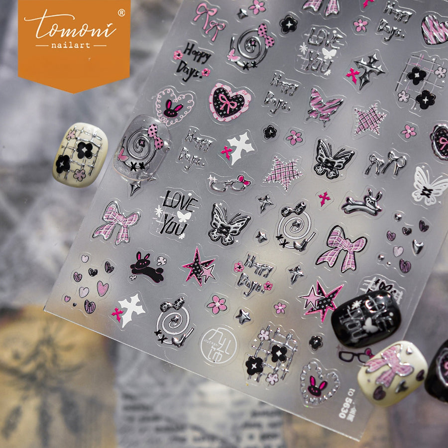 Black Pink Y2K Metal – Cool Gothic Nail Art Stickers