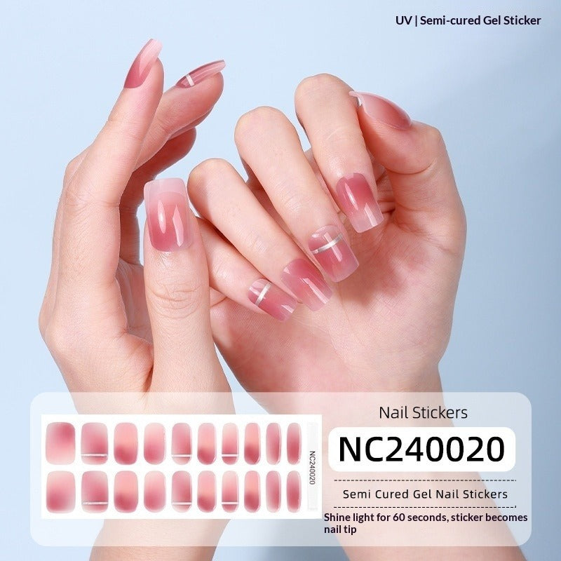 Semi-Cured Gel Nail Strips Sparkle Cat Eye Pearl Glossy Design (MOQ=3)