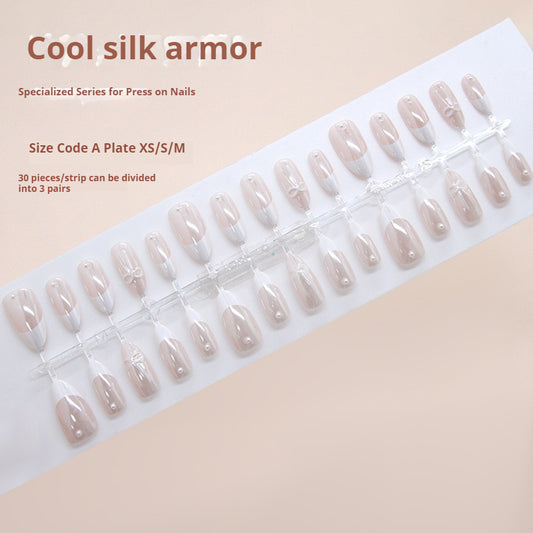 Nail Tips  prefabricated nail electroplated three-dimensional bow white French pearl temperament removable wearable nail 30 pieces｜365nails