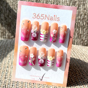 365nails: "Blooming Berry" – 3D Floral Bow Handmade Medium Square Nails