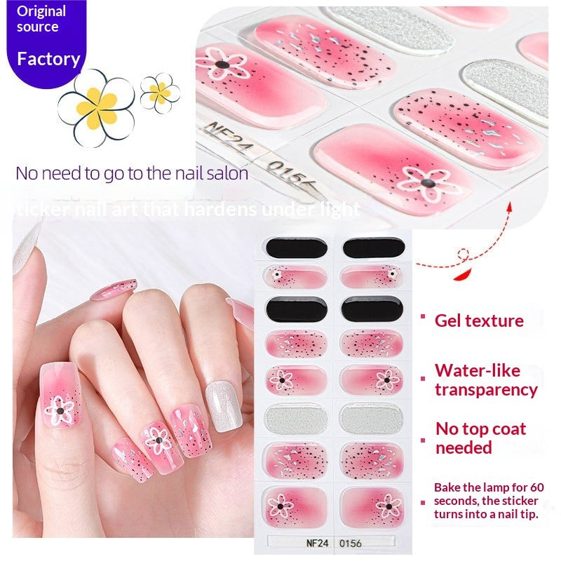 Semi-Cured Gel Nail Strips Summer Floral 3D Foil Pink Glossy Set (MOQ=3)