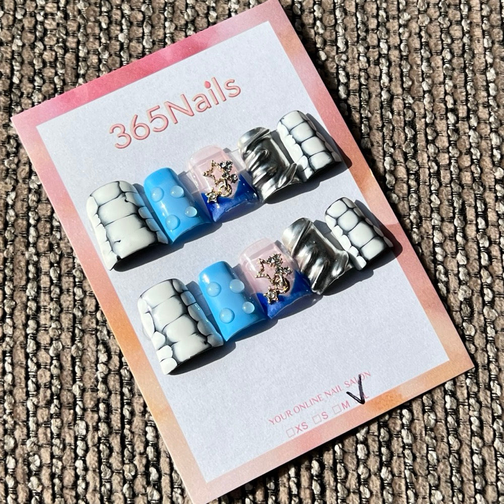 365nails: 골격 — 3D 갈비뼈 수제 미디엄 코핀형 프레스온 네일