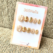 365nails：「復古金典」—裸色貓眼圓點與鏡面 手工製 短款方圓形穿戴甲