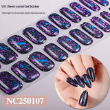 Semi-Cured Gel Nail Strips Silver Foil Leopard Glossy Design (MOQ=3)